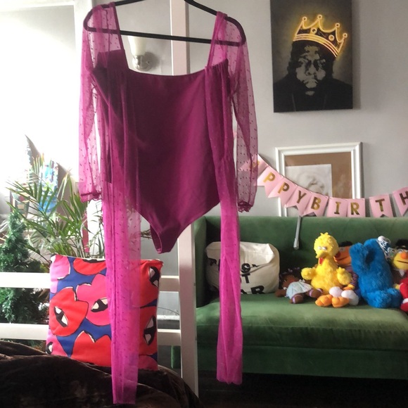 Free People tongue tied bodysuit fuchsia  boho date party casual beach L NWT - Picture 5 of 8